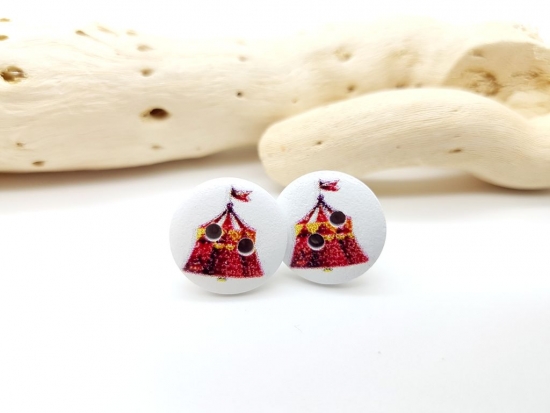 Zirkus Holz Knopf Ohrstecker Button